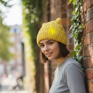 Bright Yellow Beanie Hat With Ears Sweet